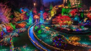 Butchart Gardens lit up with Christmas lights